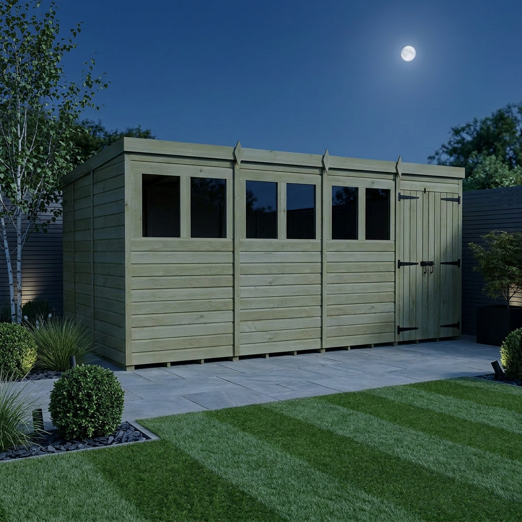 16 x 9 Pent Shed (Double Door, With Windows) - view 2