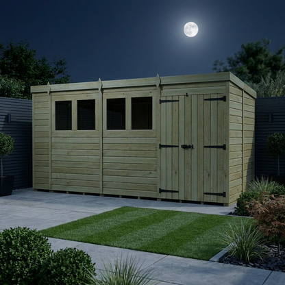 15 x 9 Pent Shed (Double Door, With Windows) - view 2