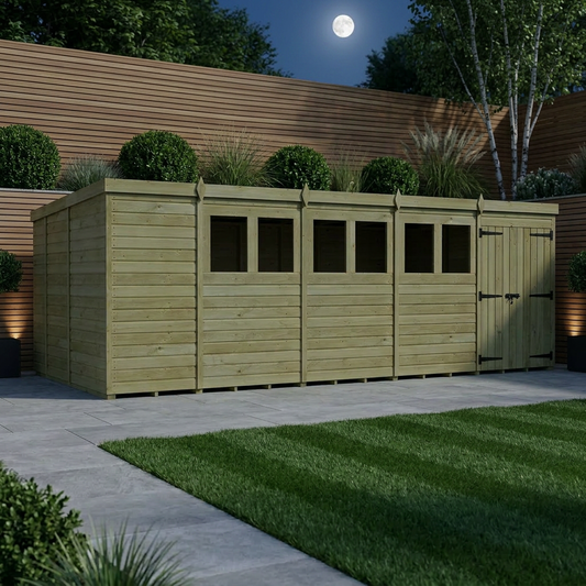 19 x 9 Pent Shed (Double Door, With Windows) - Pent Shed