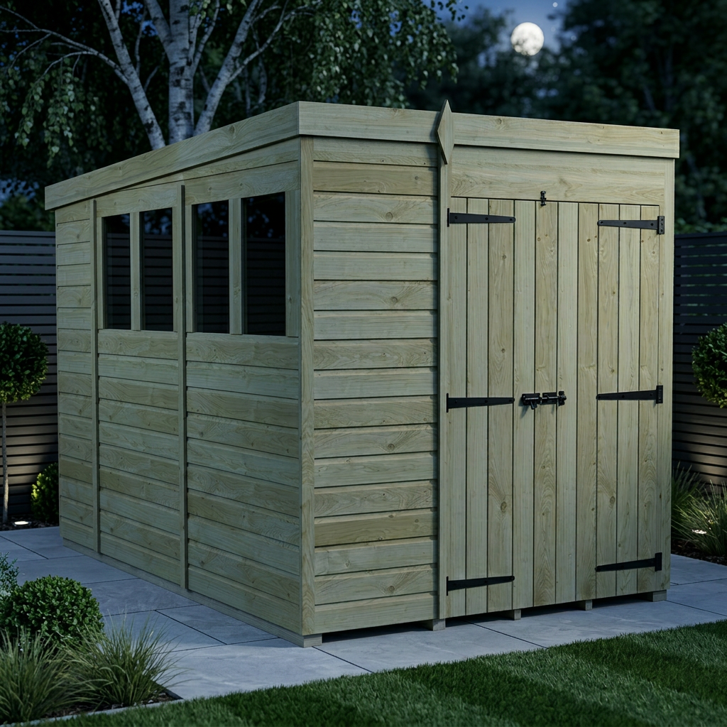 6 x 10 Pent Shed (Double Door, With Windows) - view 2
