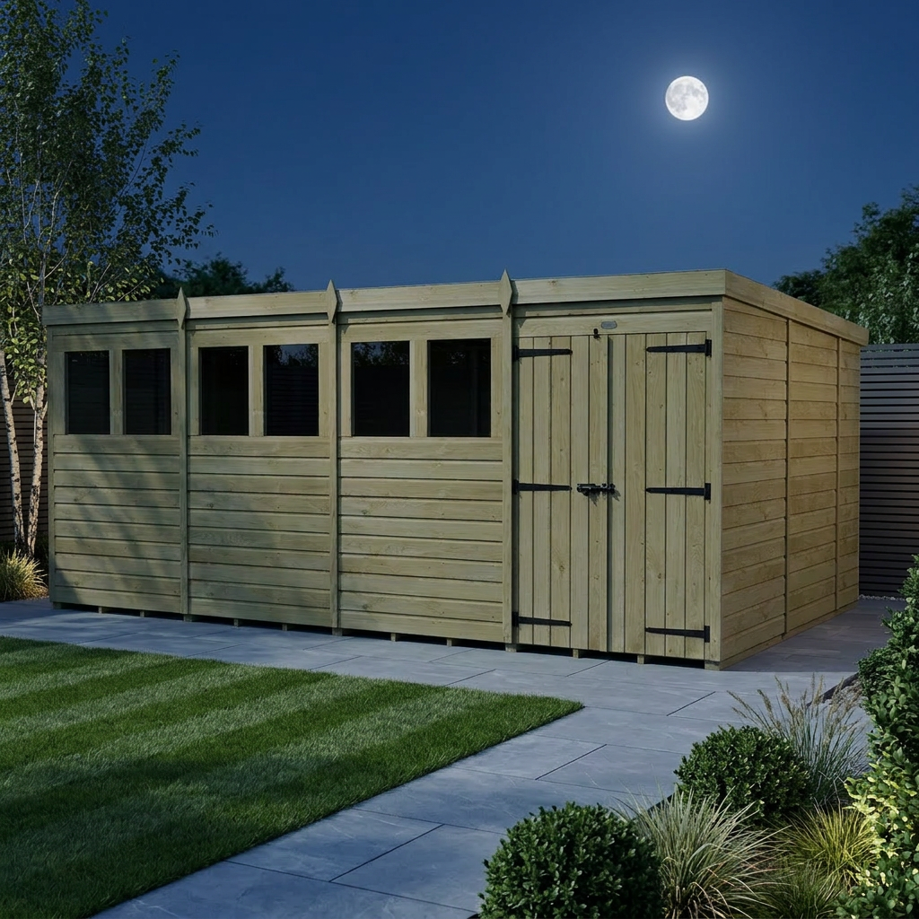 16 x 10 Pent Shed (Double Door, With Windows) - view 2