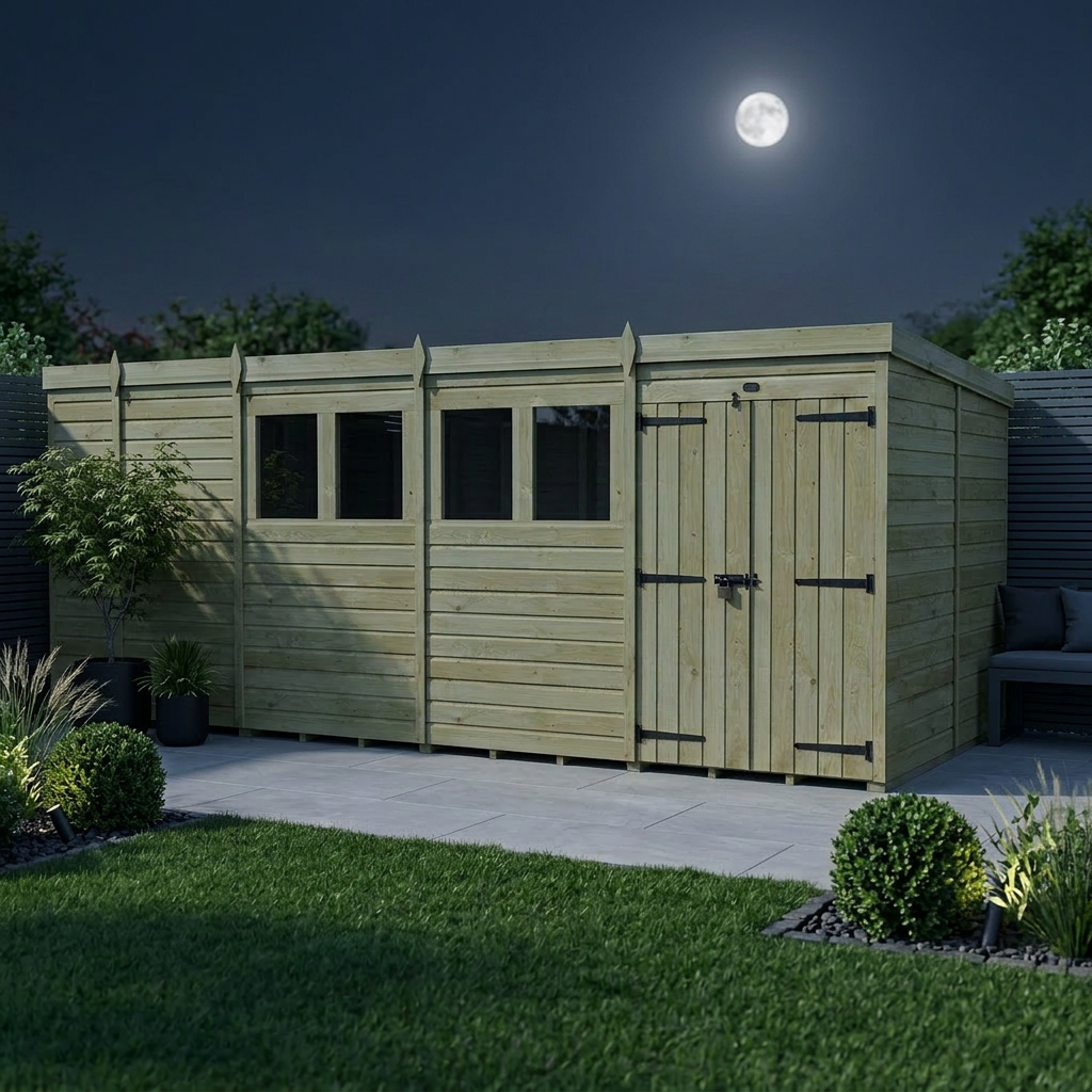 17 x 10 Pent Shed (Double Door, With Windows) - view 2