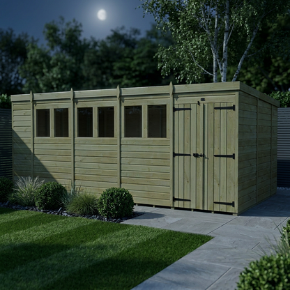 18 x 10 Pent Shed (Double Door, With Windows) - view 2