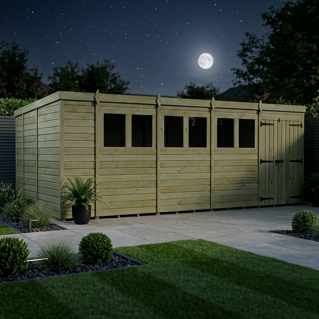 18 x 9 Pent Shed (Double Door, With Windows) - view 2