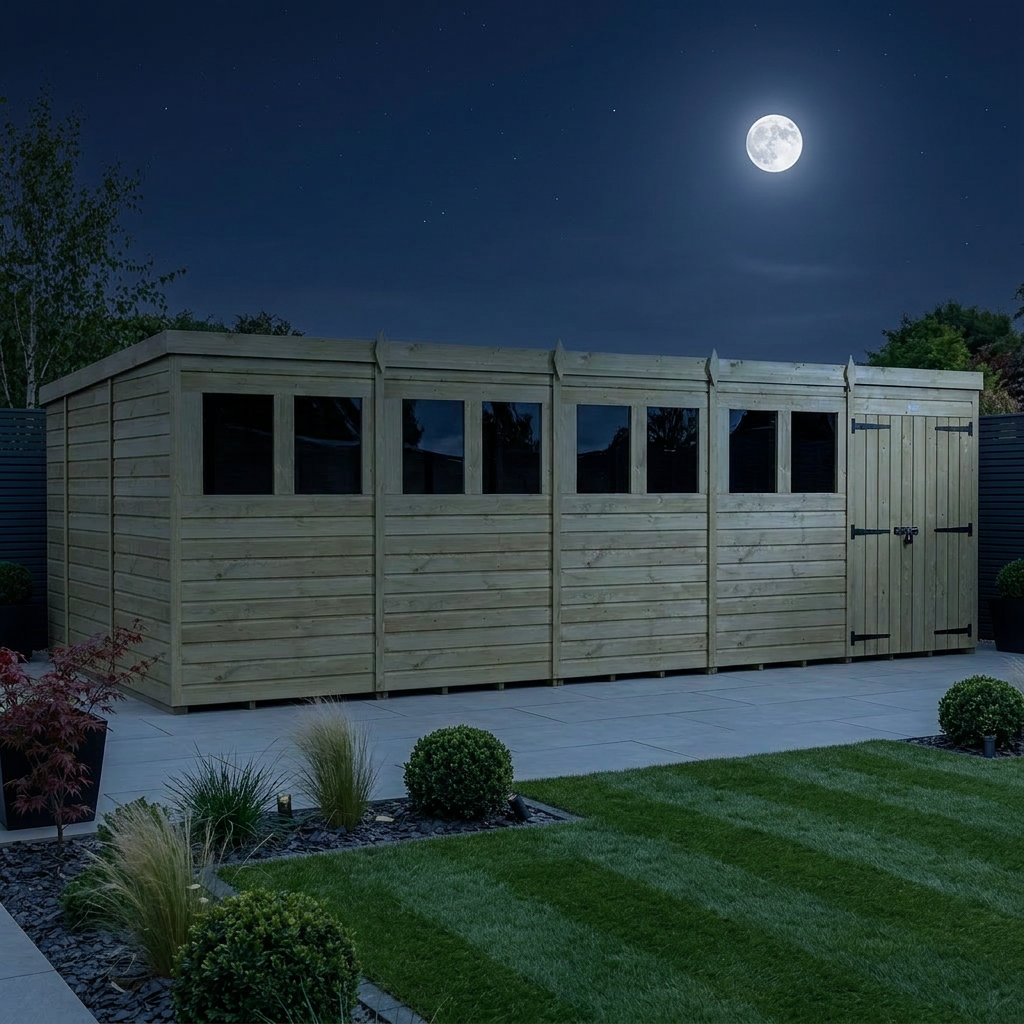 20 x 10 Pent Shed (Double Door, With Windows) - view 2