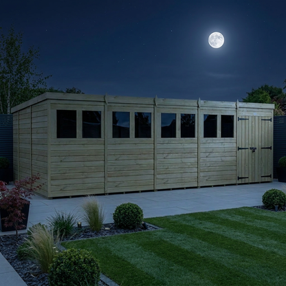 20 x 10 Pent Shed (Double Door, With Windows) - view 2