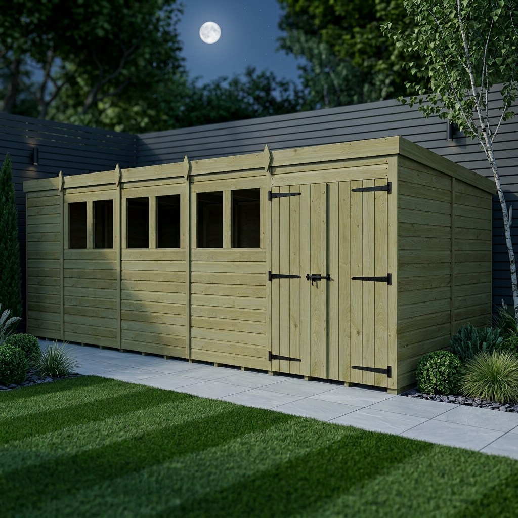 19 x 10 Pent Shed (Double Door, With Windows) - view 2