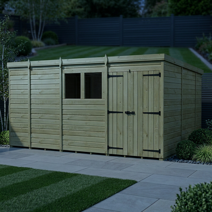 13 x 10 Pent Shed (Double Door, With Windows) - view 2