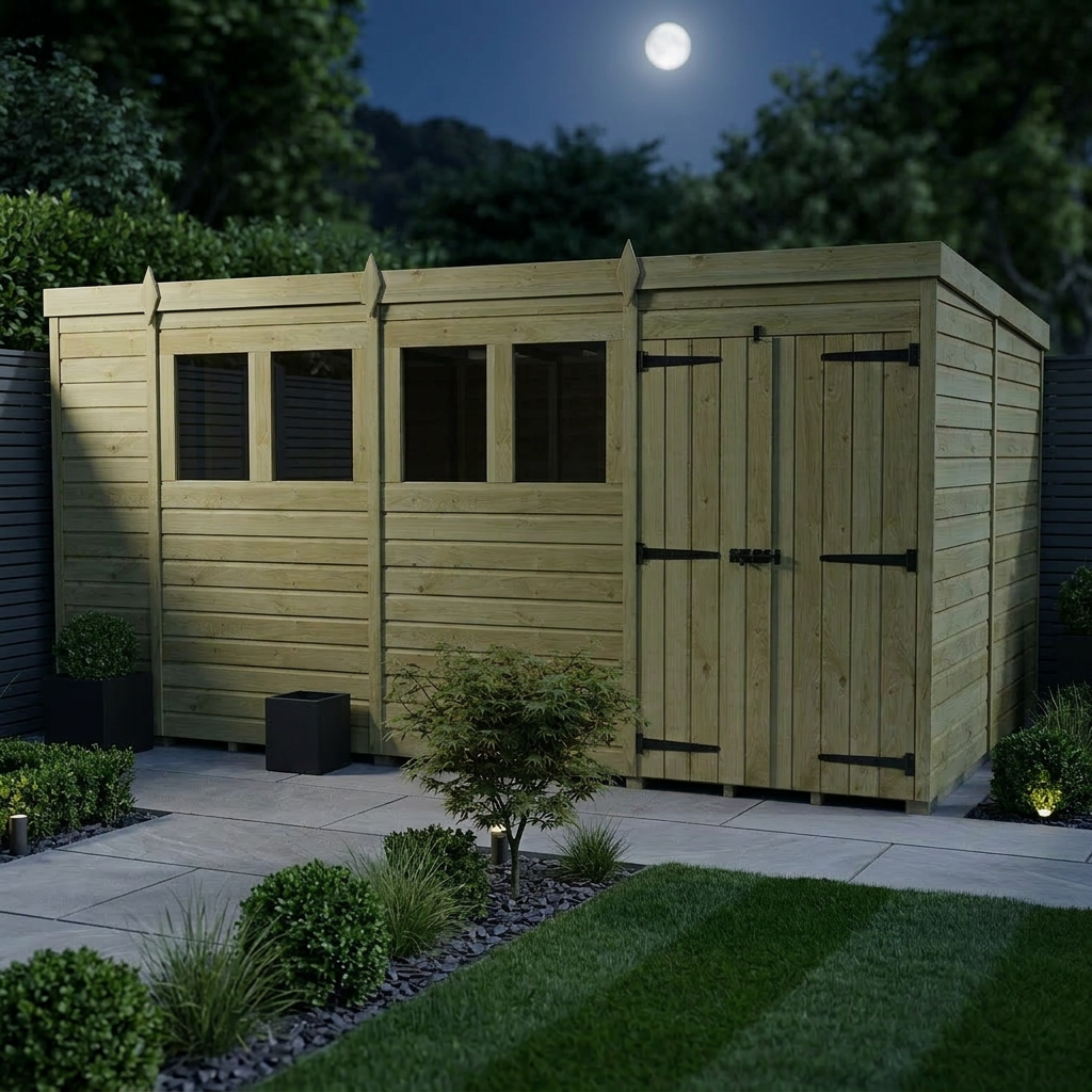 14 x 10 Pent Shed (Double Door, With Windows) - view 2