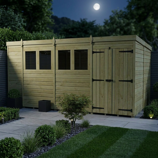 14 x 10 Pent Shed (Double Door, With Windows) - view 2