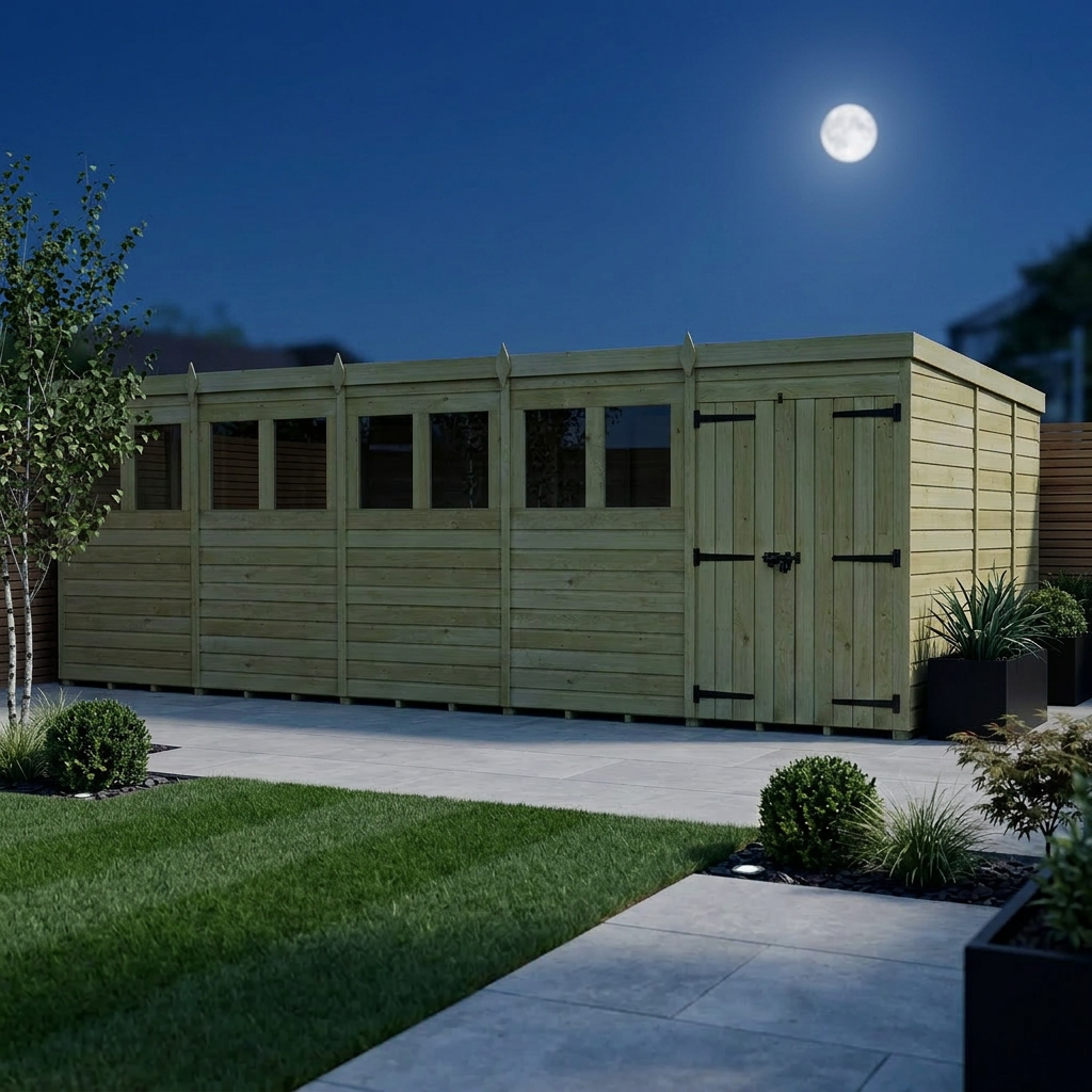 20 x 9 Pent Shed (Double Door, With Windows) - view 2