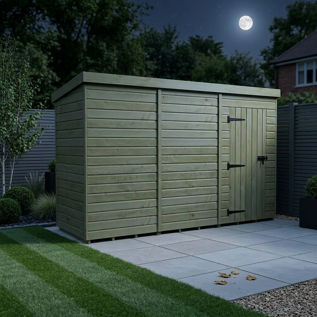 12 x 4 Pent Shed (Single Door, No Windows) - view 3