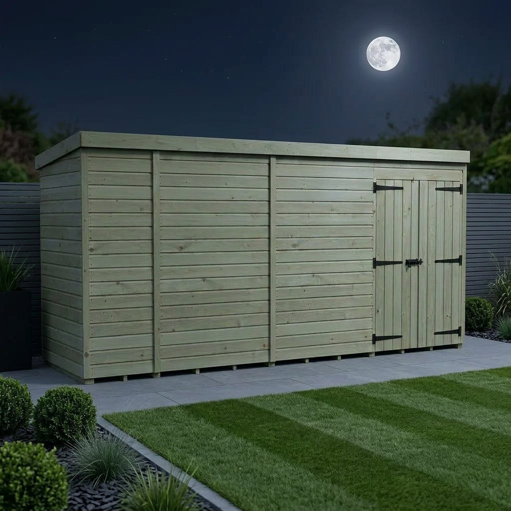 15 x 4 Pent Shed (Double Door, No Windows) - view 2