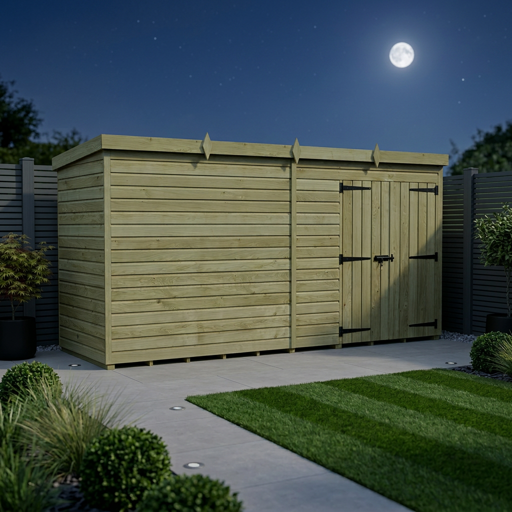 16 x 4 Pent Shed (Double Door, No Windows) - view 2