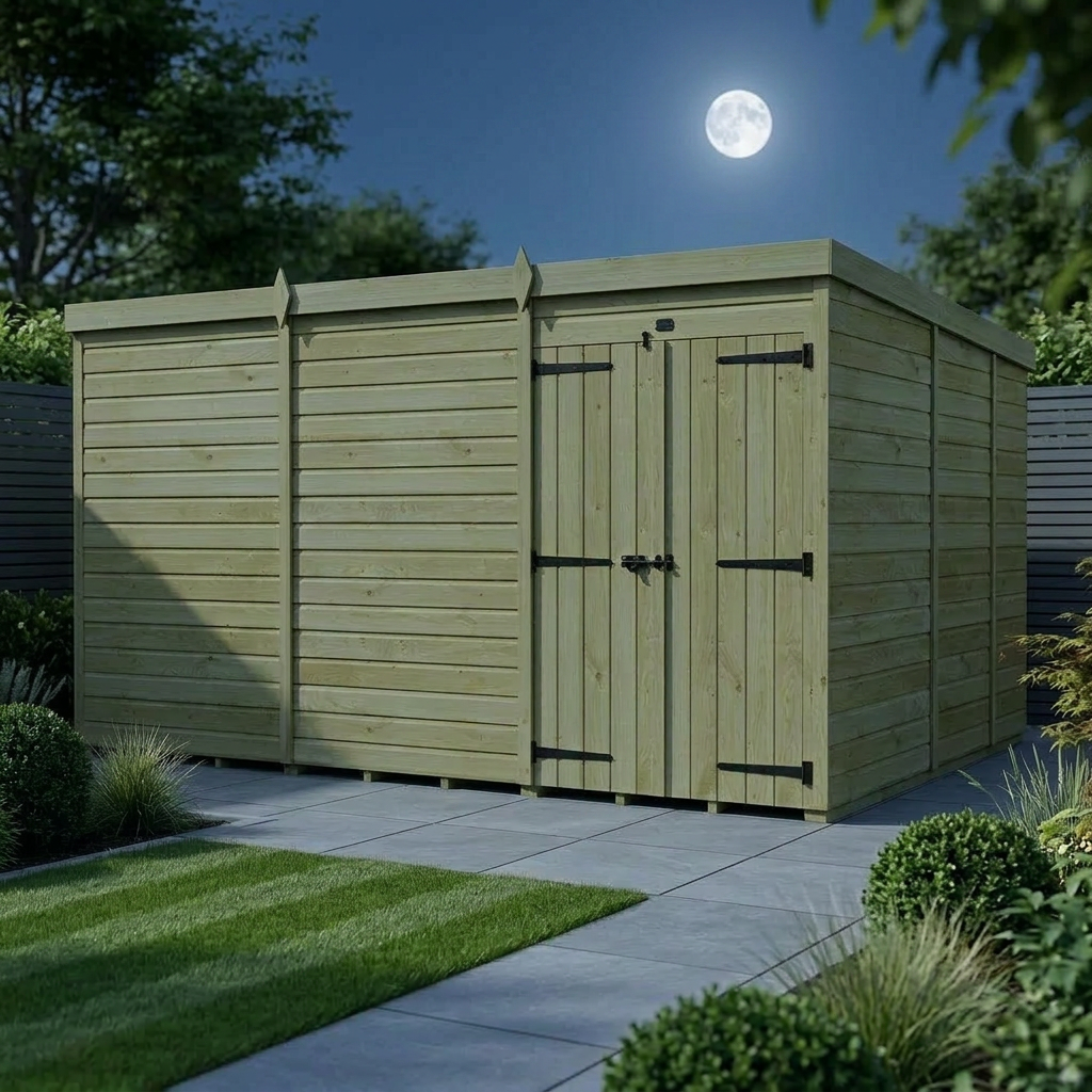 12 x 9 Pent Shed (Double Door, No Windows) - view 2
