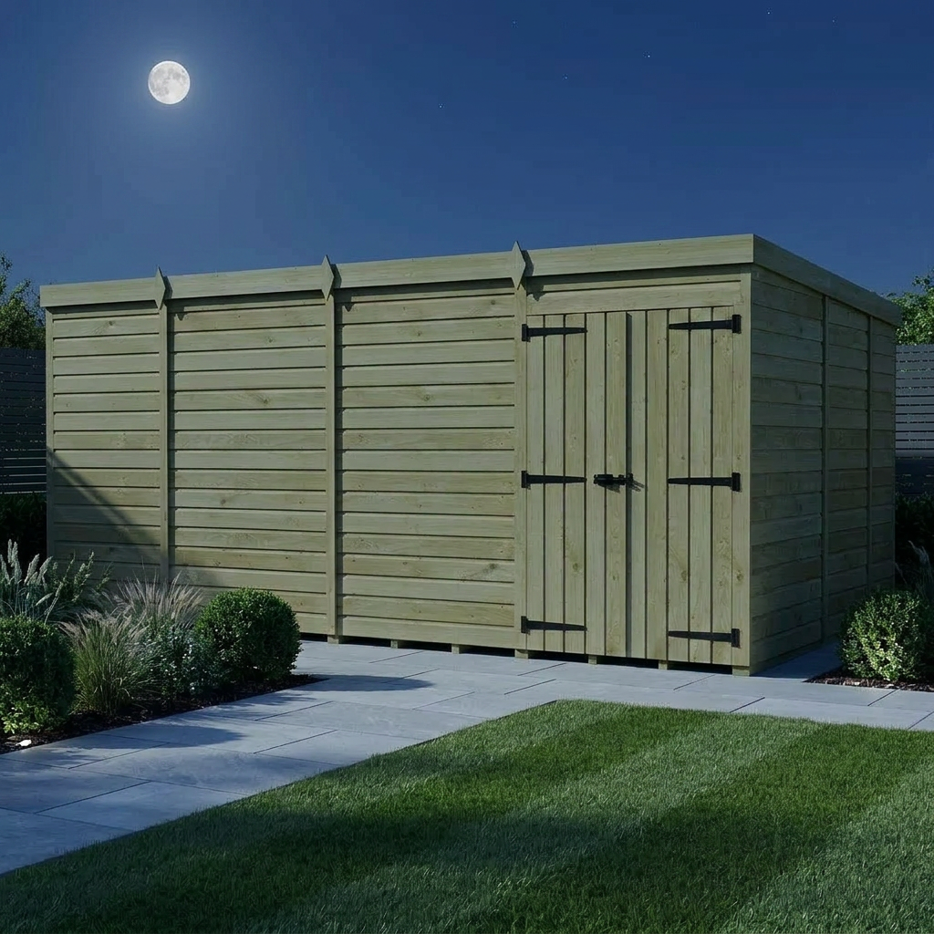 15 x 9 Pent Shed (Double Door, No Windows) - view 2