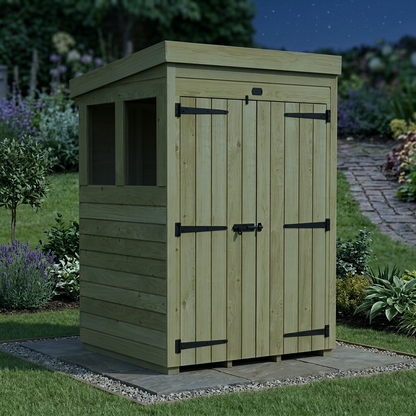 4 x 4 Pent Shed (Double Door, With Windows) - view 6
