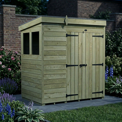 6 x 4 Pent Shed (Double Door, With Windows) - view 6