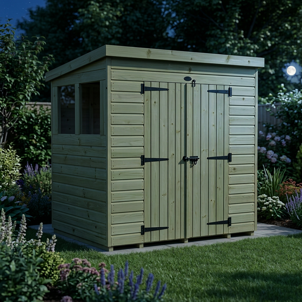 7 x 4 Pent Shed (Double Door, With Windows) - view 4