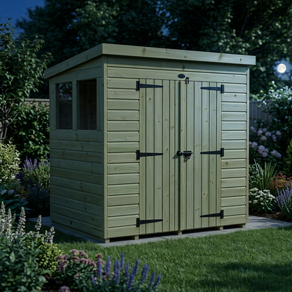 7 x 4 Pent Shed (Double Door, With Windows) - view 4