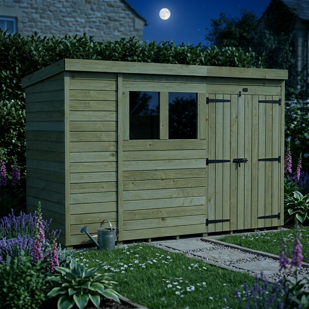 10 x 4 Pent Shed (Double Door, With Windows) - view 6