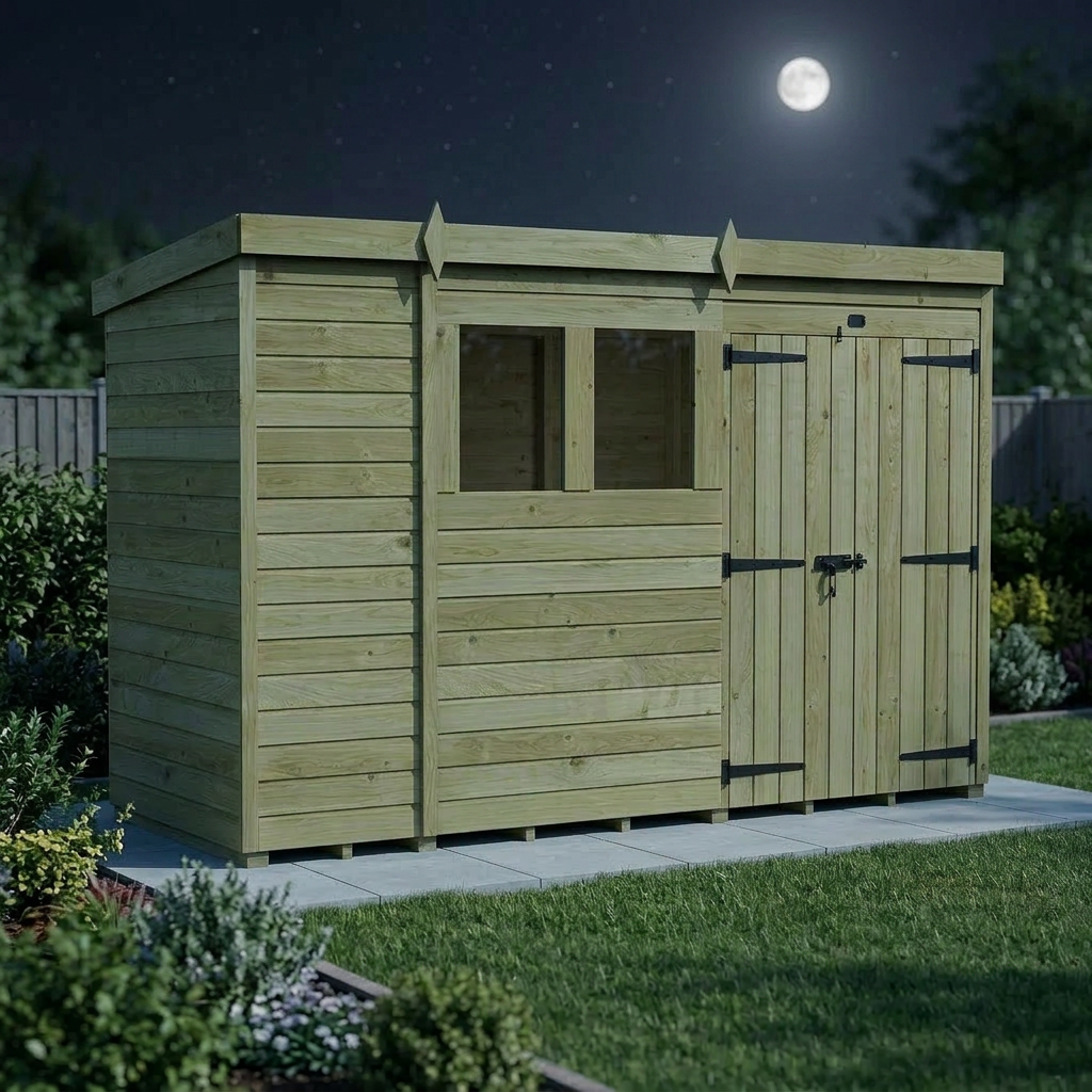 11 x 4 Pent Shed (Double Door, With Windows) - view 5