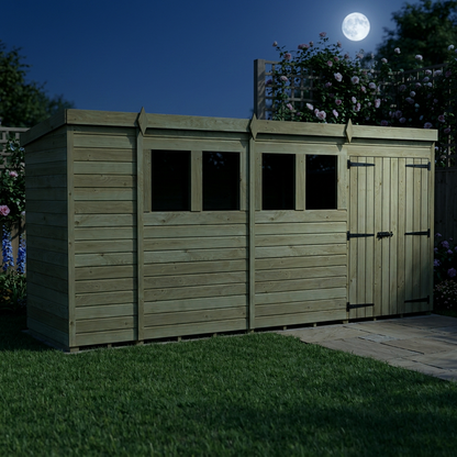 14 x 4 Pent Shed (Double Door, With Windows) - view 6