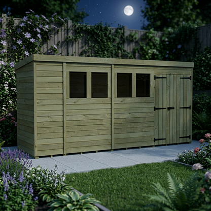 15 x 4 Pent Shed (Double Door, With Windows) - view 4