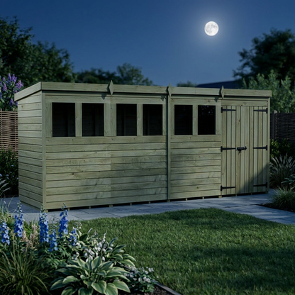 16 x 4 Pent Shed (Double Door, With Windows) - view 4