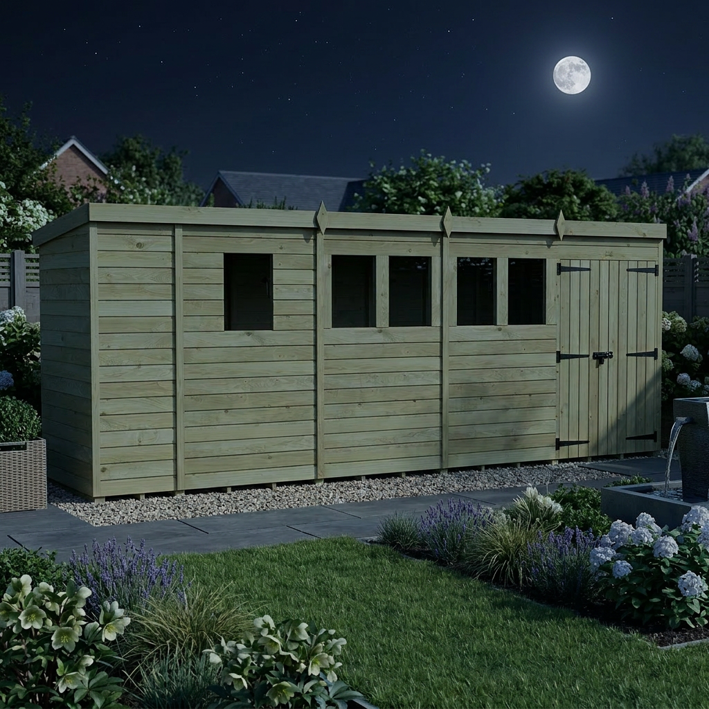 17 x 4 Pent Shed (Double Door, With Windows) - view 6
