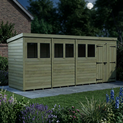 18 x 4 Pent Shed (Double Door, With Windows) - view 4