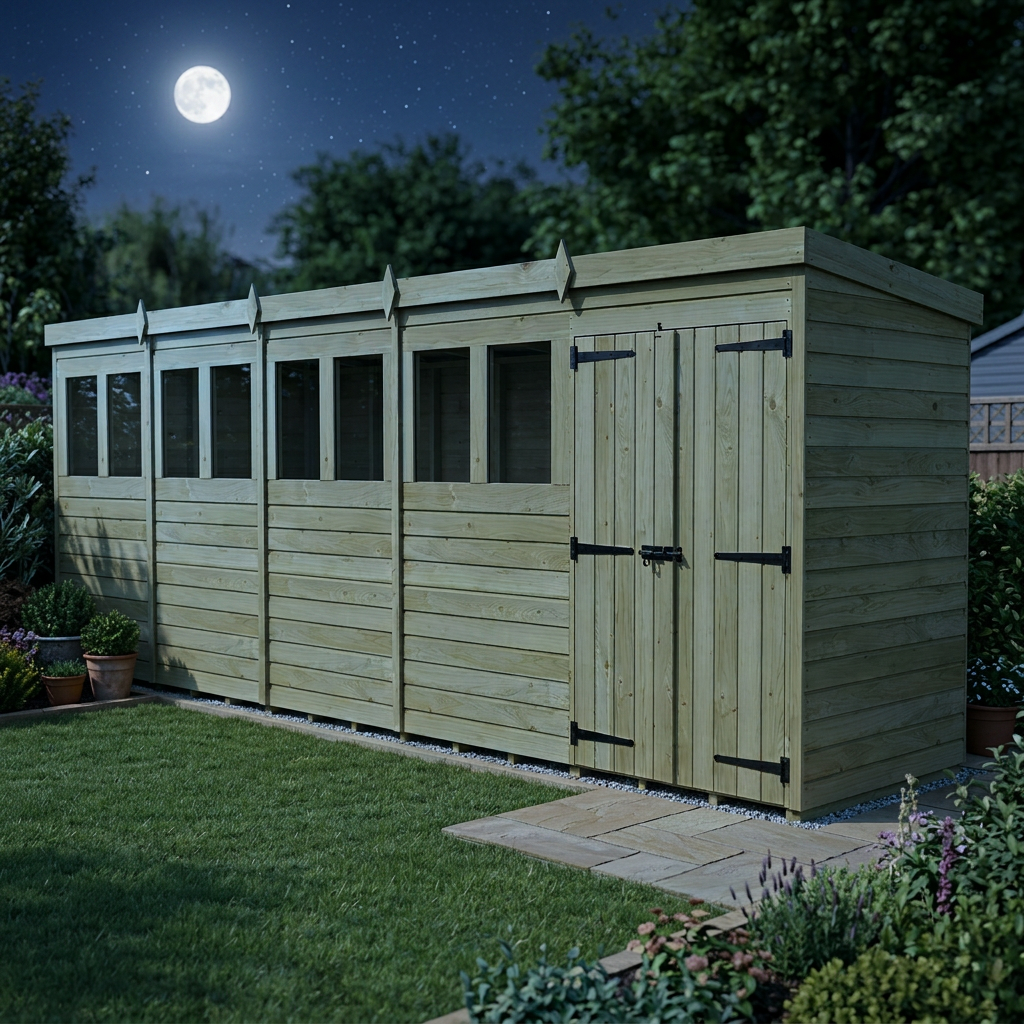 20 x 4 Pent Shed (Double Door, With Windows) - view 5