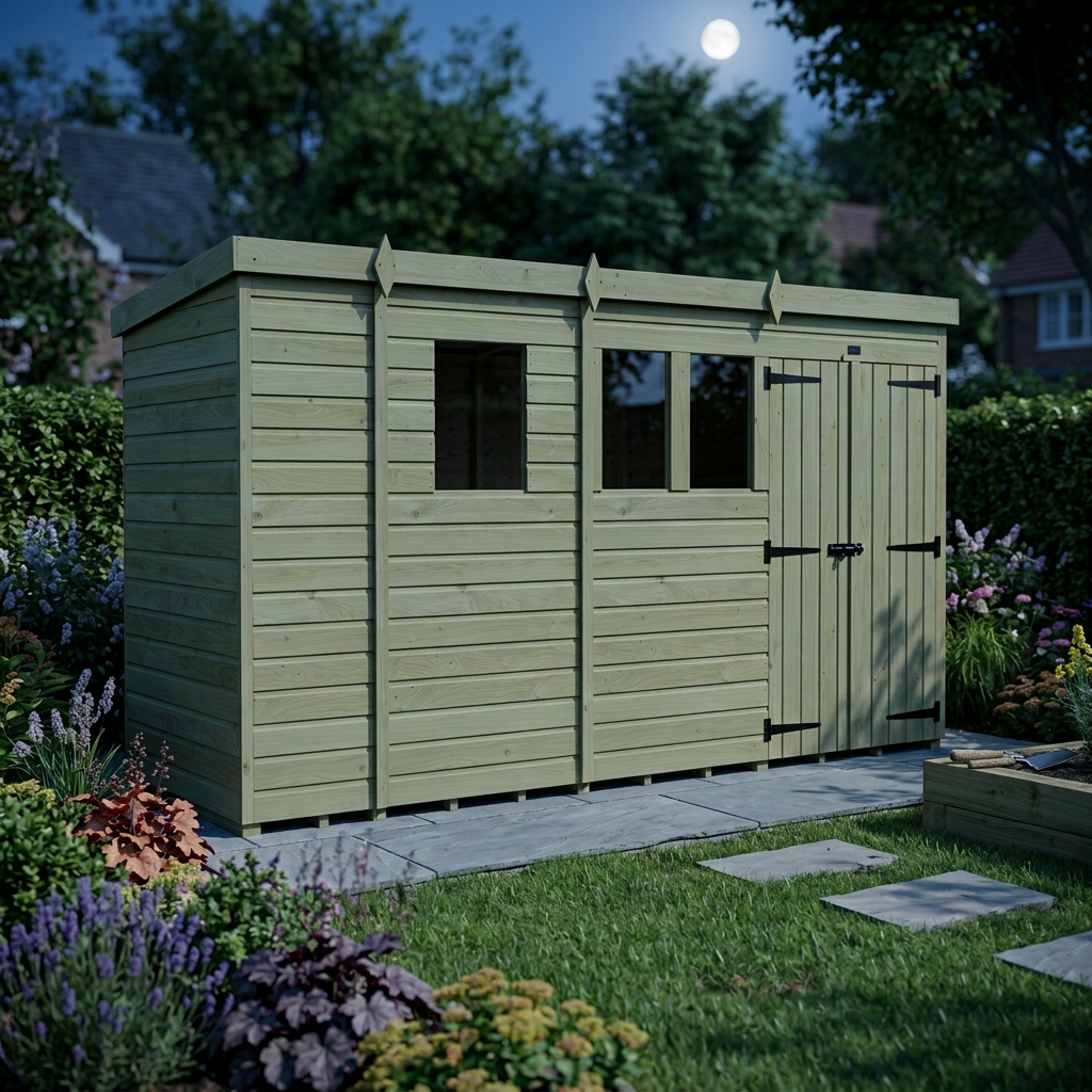 13 x 4 Pent Shed (Double Door, With Windows) - view 6