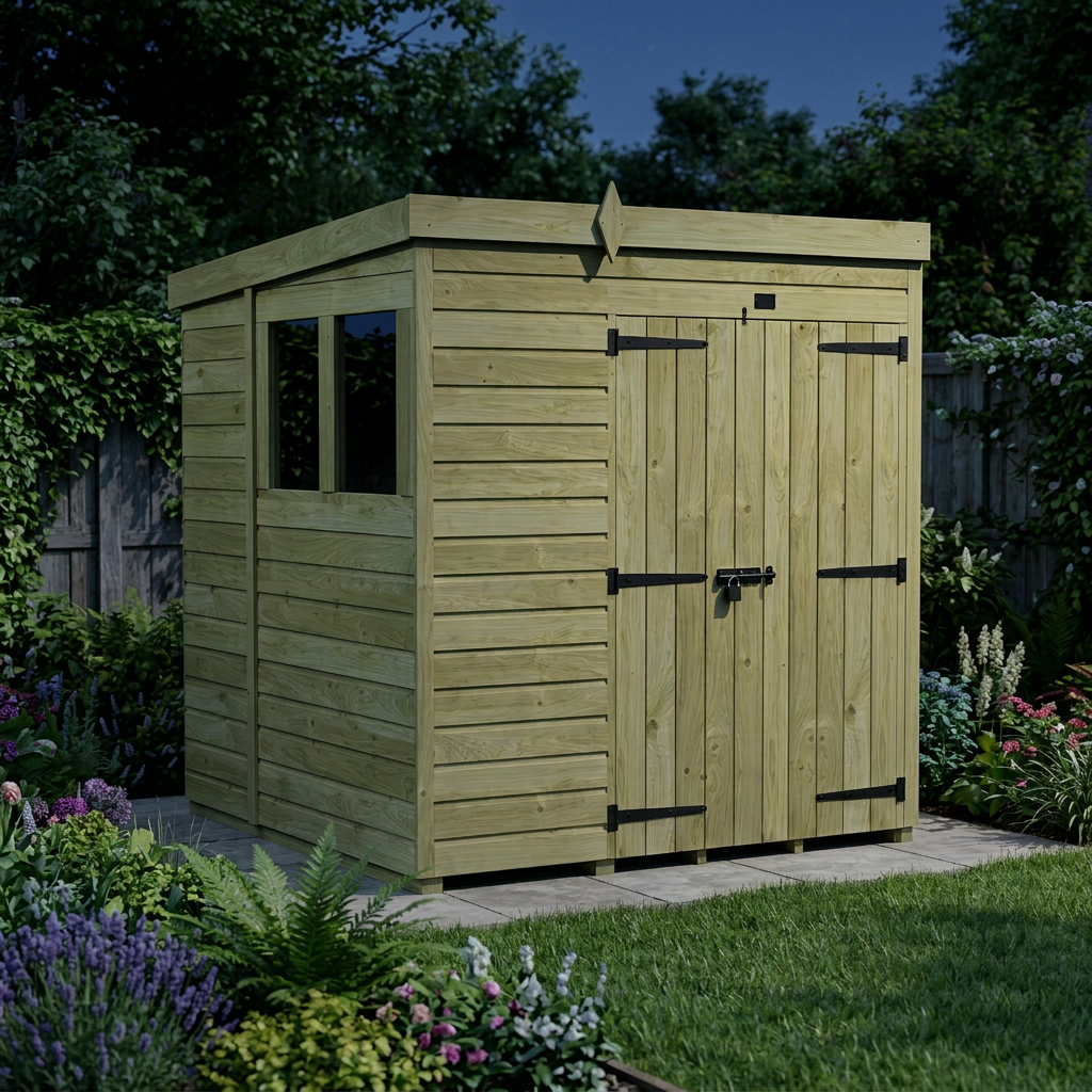 6 x 5 Pent Shed (Double Door, With Windows) - view 4