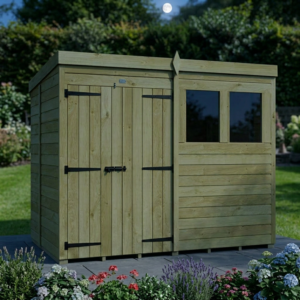 8 x 5 Pent Shed (Double Door, With Windows) - view 4