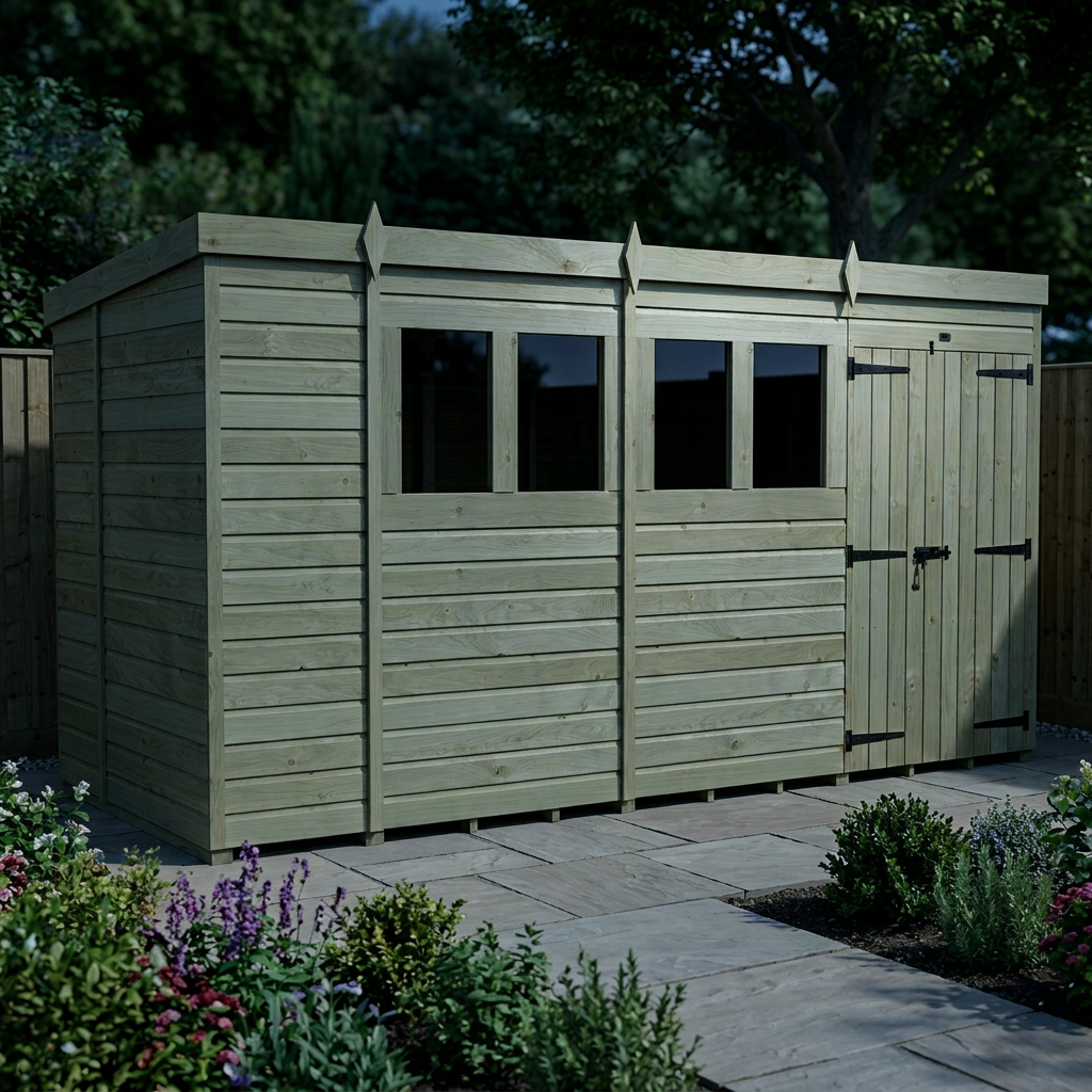 14 x 5 Pent Shed (Double Door, With Windows) - view 6