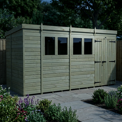14 x 5 Pent Shed (Double Door, With Windows) - view 6