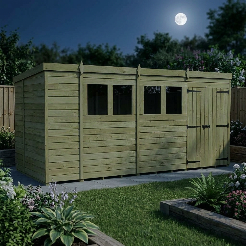 15 x 5 Pent Shed (Double Door, With Windows) - view 4