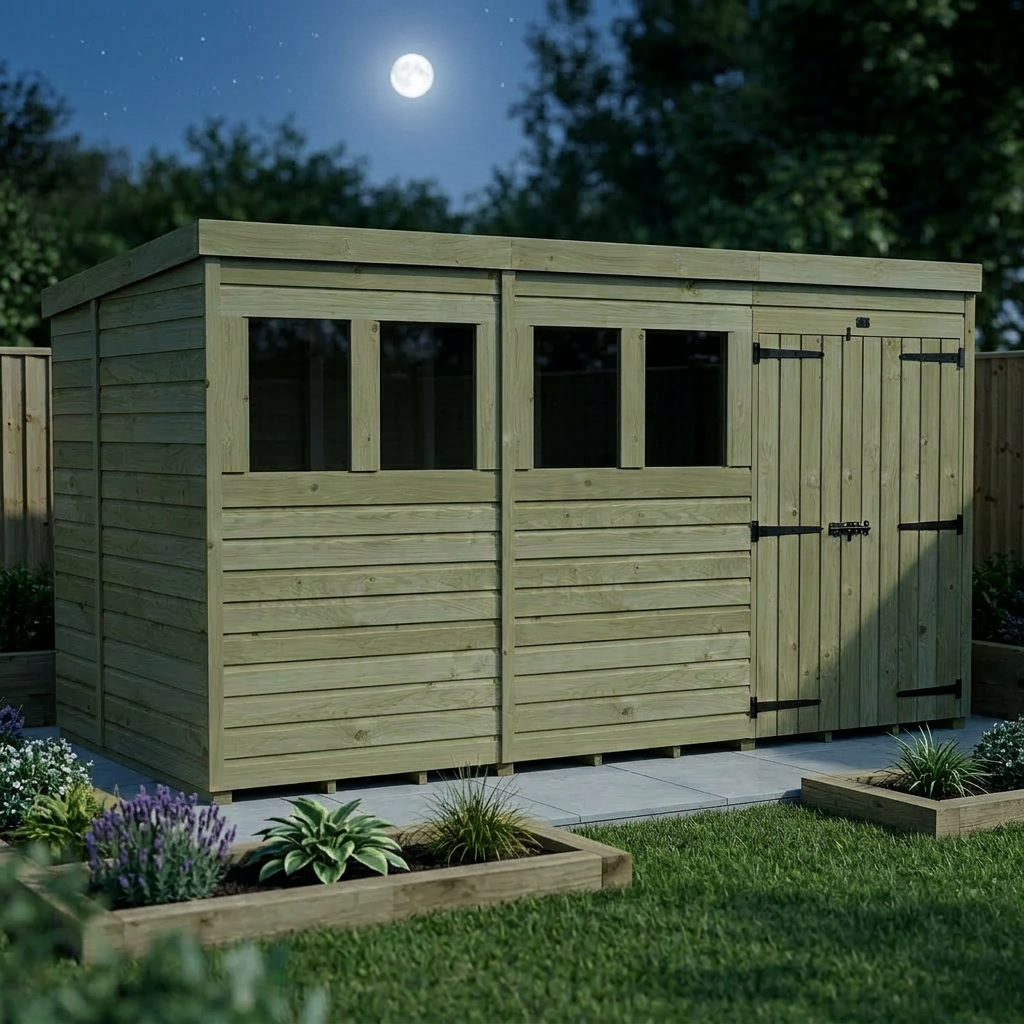 12 x 5 Pent Shed (Double Door, With Windows) - view 5