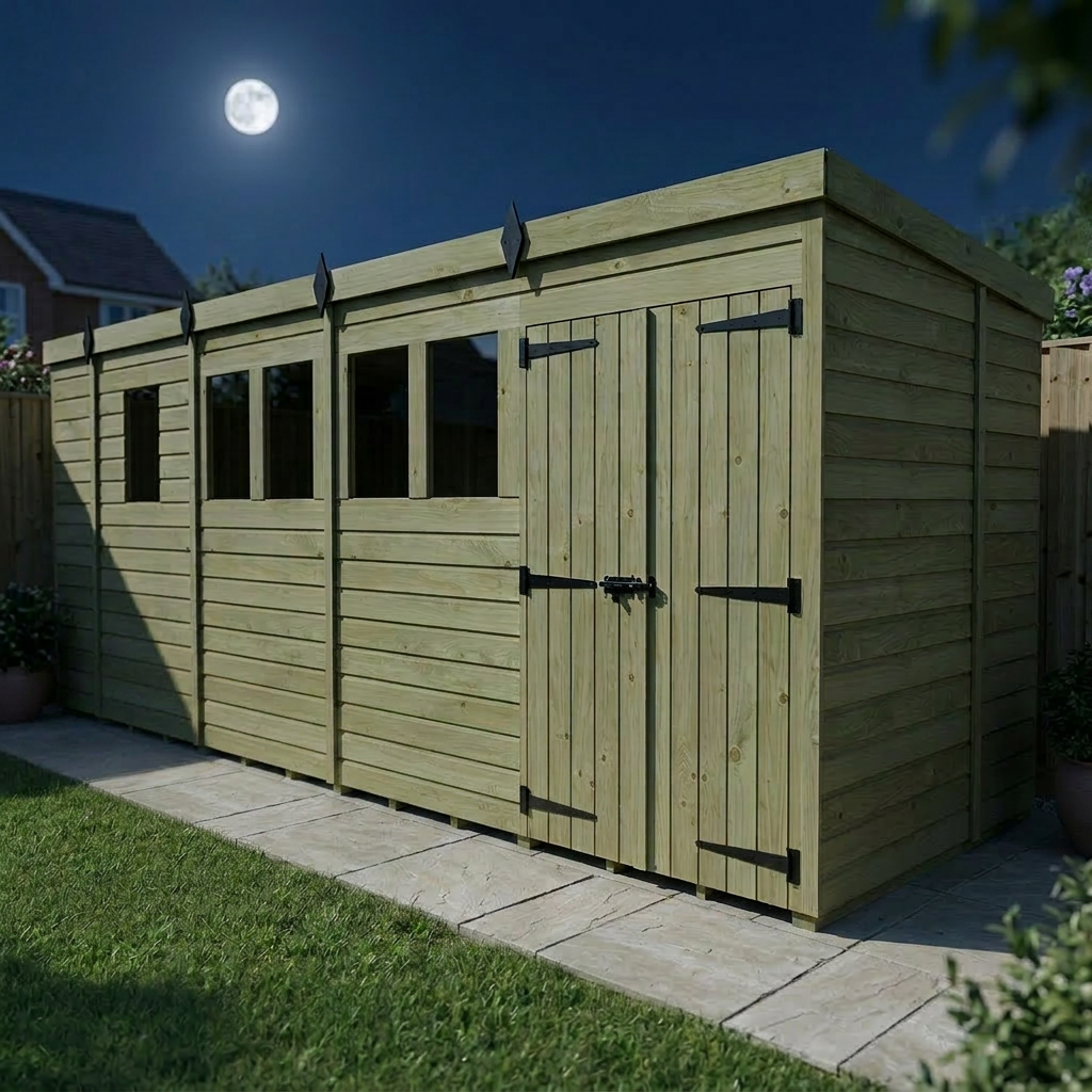 17 x 5 Pent Shed (Double Door, With Windows) - view 5