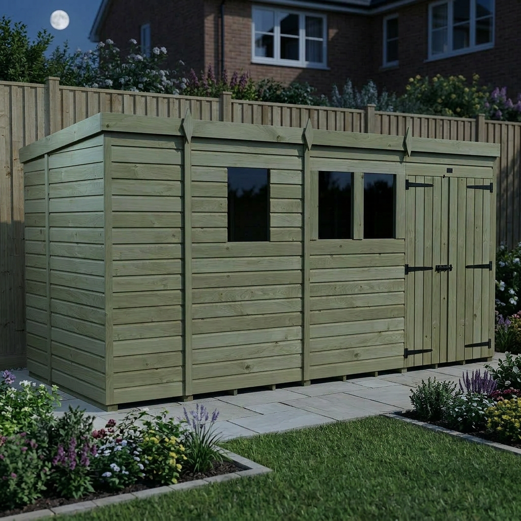 13 x 5 Pent Shed (Double Door, With Windows) - view 5