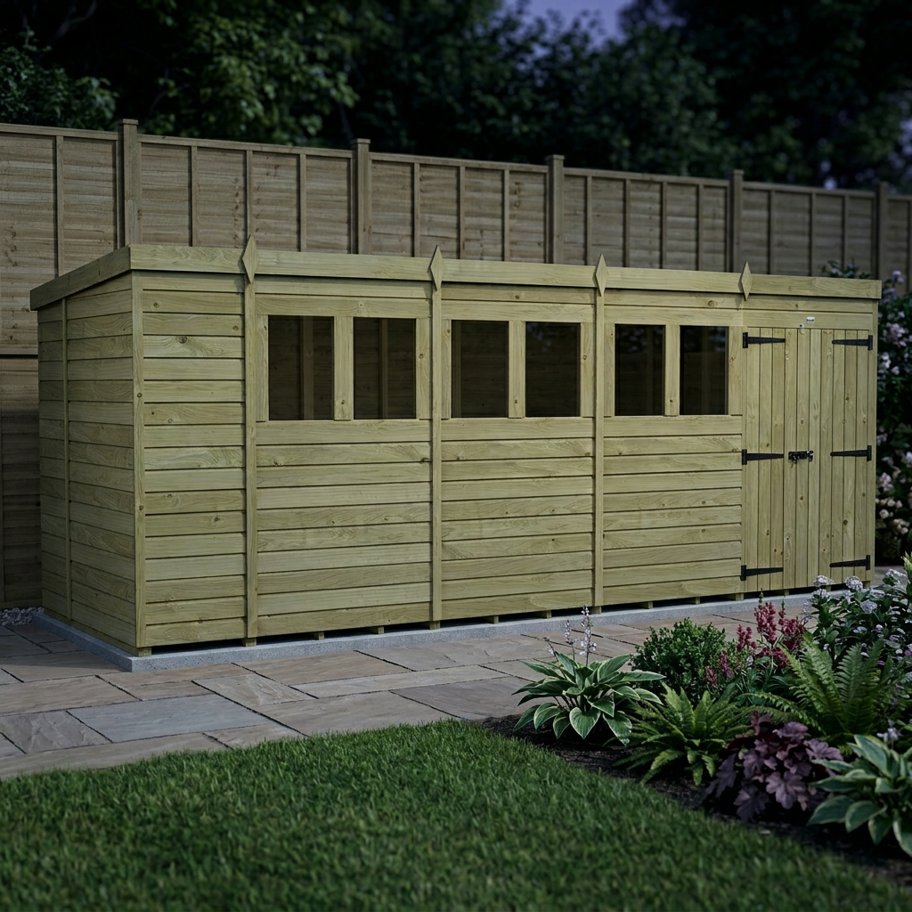 19 x 5 Pent Shed (Double Door, With Windows) - view 4