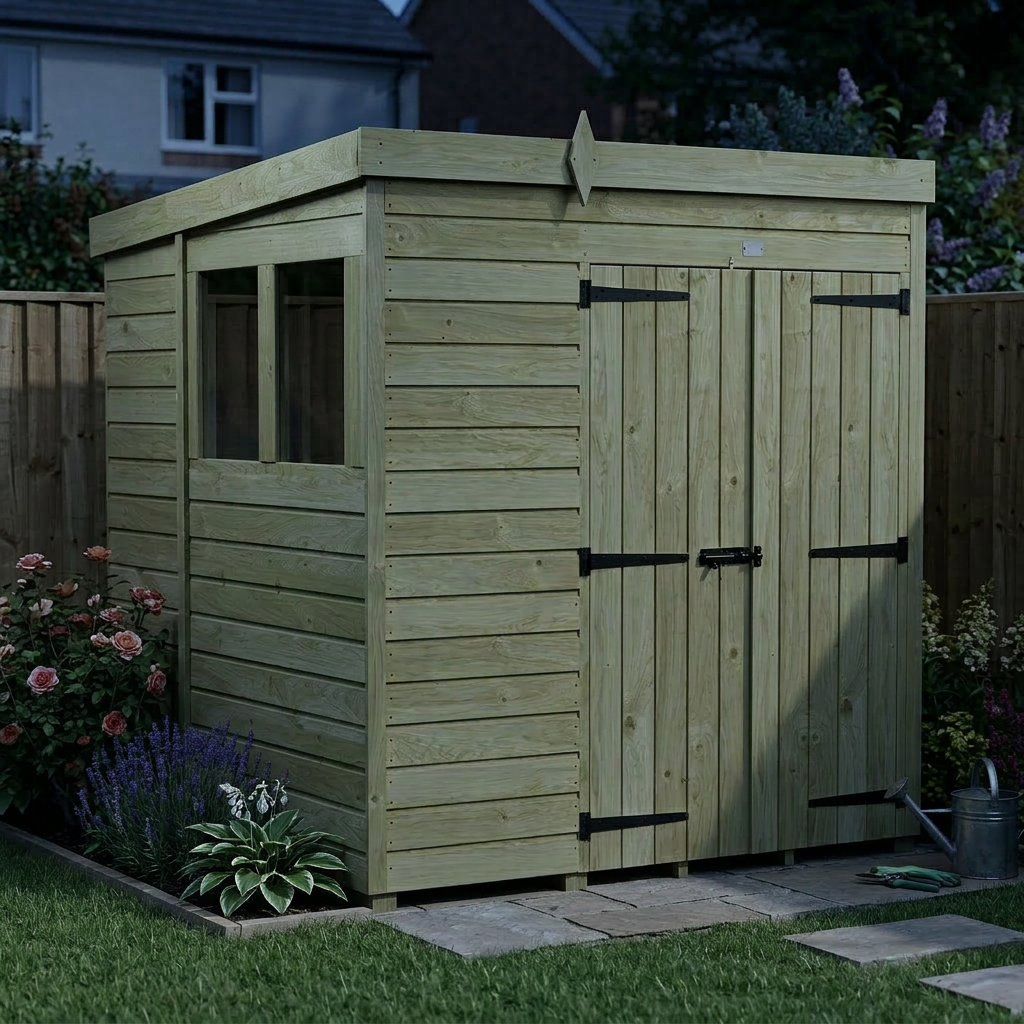 6 x 6 Pent Shed (Double Door, With Windows) - view 6