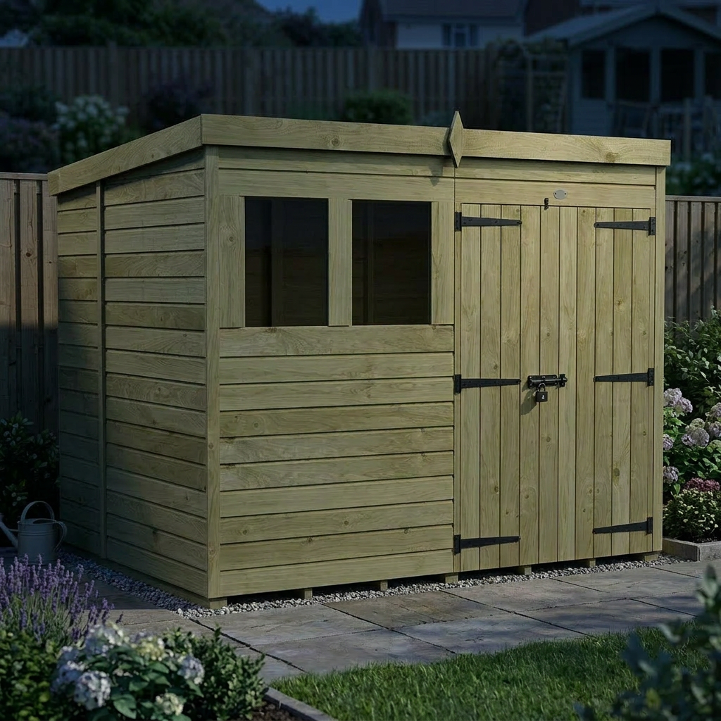 8 x 6 Pent Shed (Double Door, With Windows) - view 6