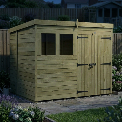 8 x 6 Pent Shed (Double Door, With Windows) - view 6