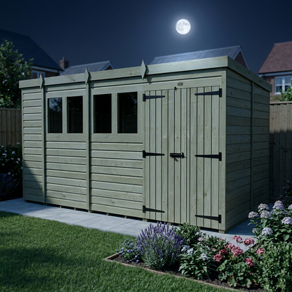 13 x 6 Pent Shed (Double Door, With Windows) - view 5