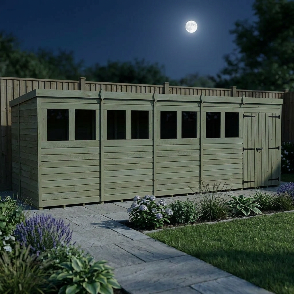 20 x 6 Pent Shed (Double Door, With Windows) - view 5