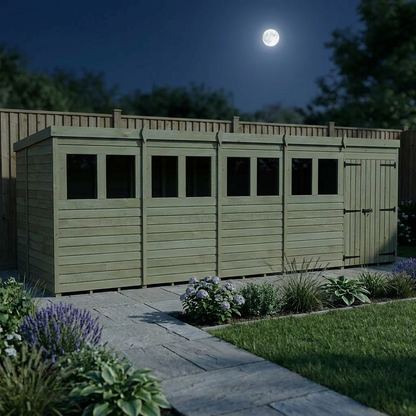 20 x 6 Pent Shed (Double Door, With Windows) - view 5