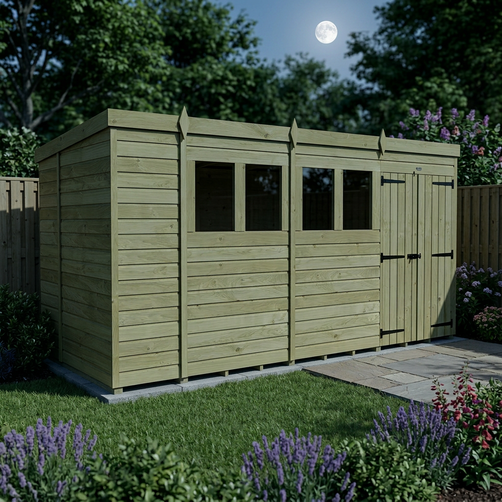 14 x 6 Pent Shed (Double Door, With Windows) - view 5