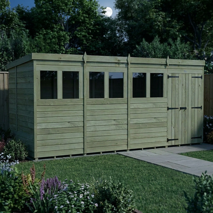 15 x 6 Pent Shed (Double Door, With Windows) - view 5